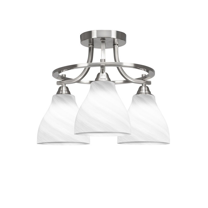 Plafonnier semi-encastré 3 lumières Gella Paramount au fini nickel brossé avec verre marbré blanc de 6,25 po