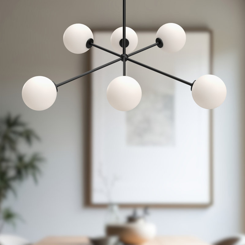 Luanda 6 - Light Sputnik Modern Linear Chandelier, Matte Black