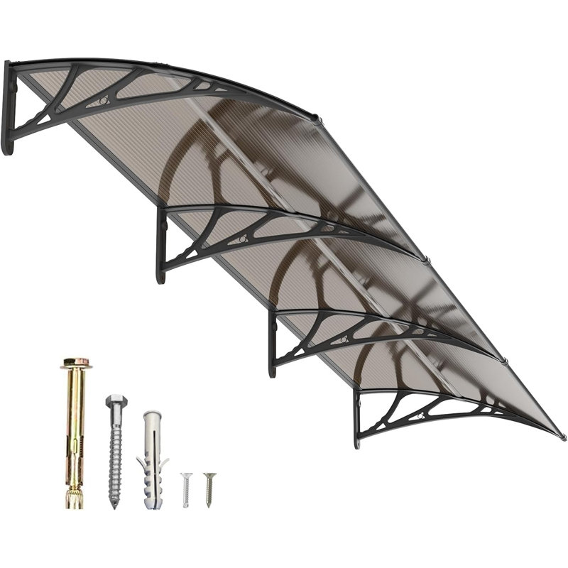 Window Awning Door Canopy Polycarbonate Hollow Sheet with Black ABS Bracket Overhang Exterior Awning for Door Entrance,Patio