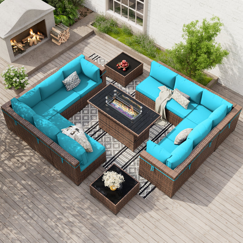 Treyshun 10 - Person Outdoor Seating Group with Fire Pit Table, Sky Blue