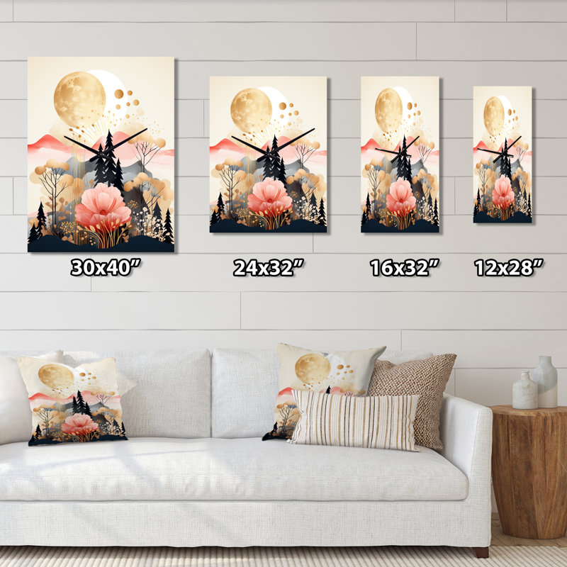 Horloge murale géométrique moderne «Serene Boho Chic» en pastel et or I, H 28 po x l 12 po x P 1 po