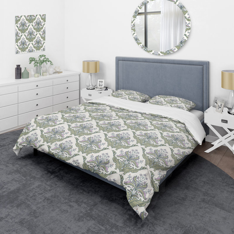 Damas vert - ensemble de housse de couette abstrait - microfibre de polyester