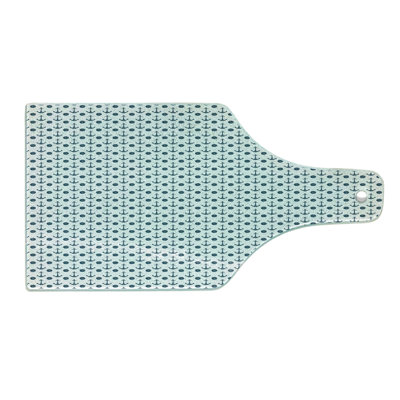 Ambesonne Nautical Blue Tempered Glass Cutting Board Anchors and Shells Dark Teal and White -  wcut_133735