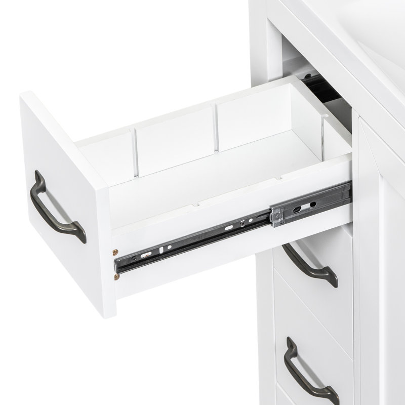 Base de meuble-lavabo blanc, 6 tiroirs, bois massif et planches, base d'armoire réglable de 36 po et rangement, Blanc