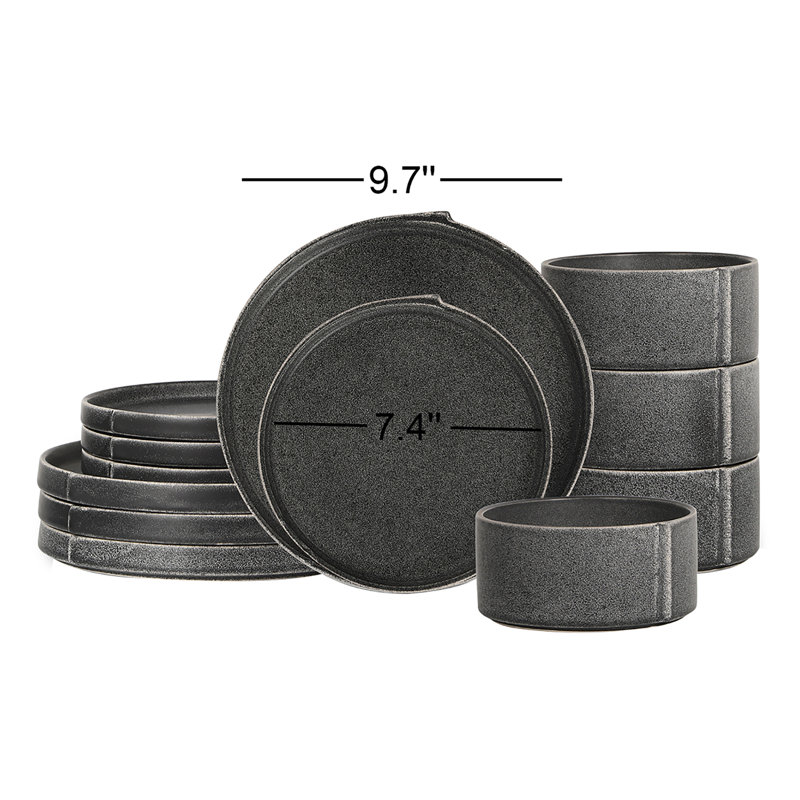 Stone Lain Bao 12-Piece Dinnerware Set Stoneware, Charcoal 