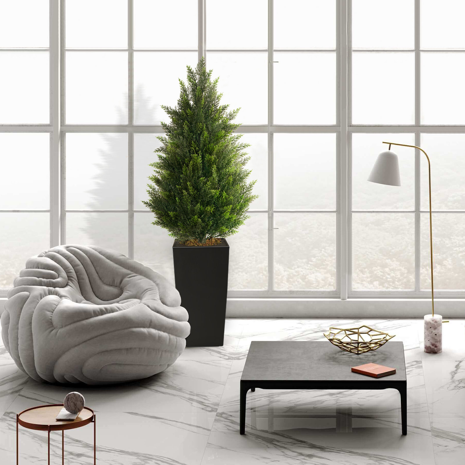 47" Cedar Tree in Pot, Black