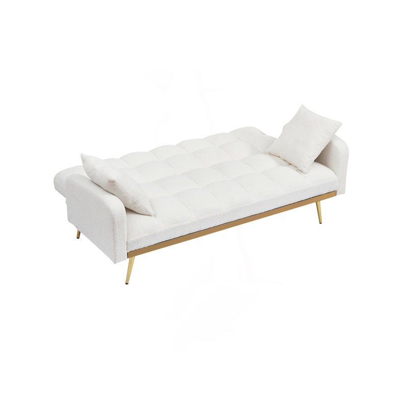 69 Inch Sofa Bed Beige With Adjustable Teddy Sofa For Small Space Living Room And Bedroom, Beige Teddy