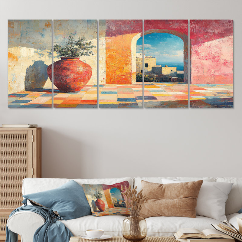 Rose Boho Pottery Sunrise Kiln - ensemble d'art mural Boho Pottery, H 28 po x l 60 po