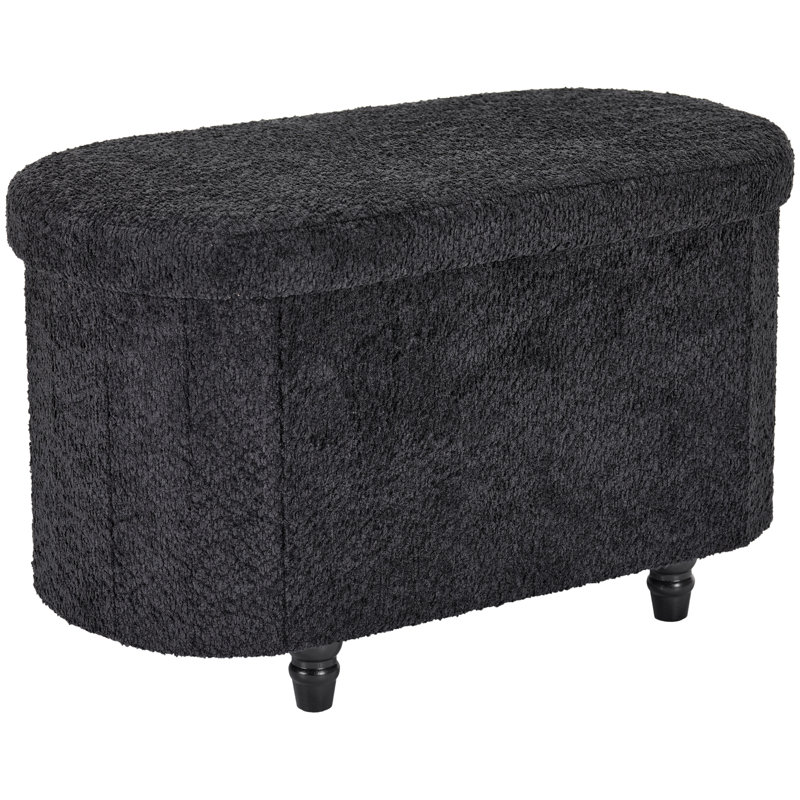 Diwansi Boucle Storage Ottoman Bench with Hinged Lid, Black Upholstered Bedroom Bench, 30-Inch, Black Polyester Boucle