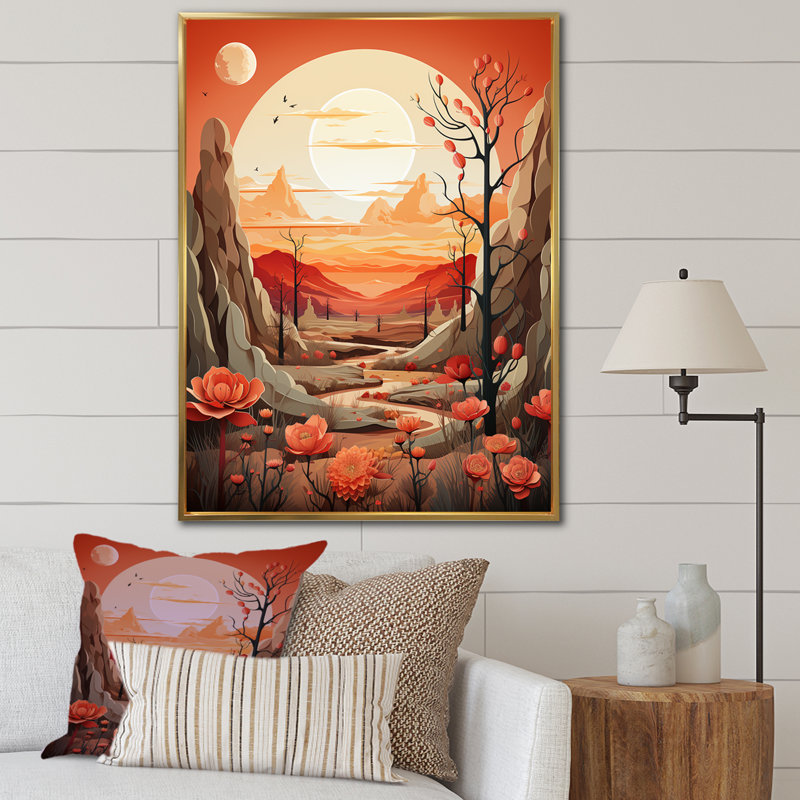 Cactus Tangerine Twilight - Cactus, reproduction sur toile, H 40 po x l 30 po x P 1,5 po, Cadre flottant doré