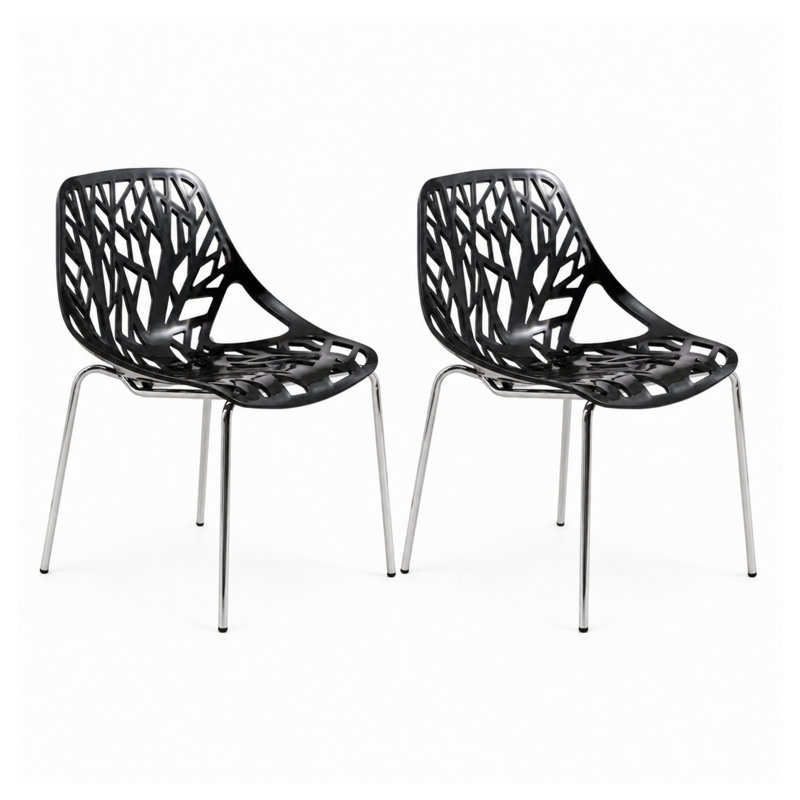 Stackable Dining Side Chairs with Floral Cutout Back and Stainless Steel Legs – Modern Kitchen, Restaurant, or Banquet Seating