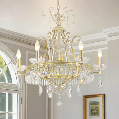 6-Light Empire Vintage Candle-Style Crystal Chandelier with Brushed Silver Finish