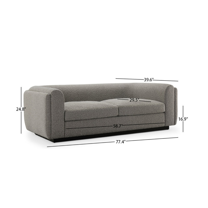 Canapé à accoudoirs arrondis 77,4 po Javonna, Gris clair