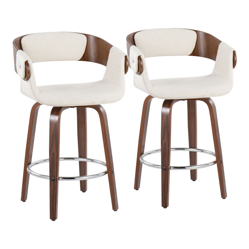 Tabouret de comptoir moderne en noyer et crème Elisa par Lumisource, Crème