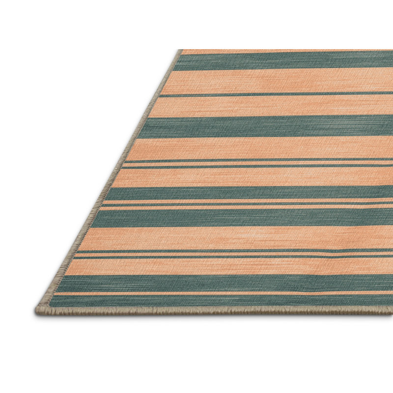 Tapis brun à rayures horizontales lavable à la machine, Carré 5 pi