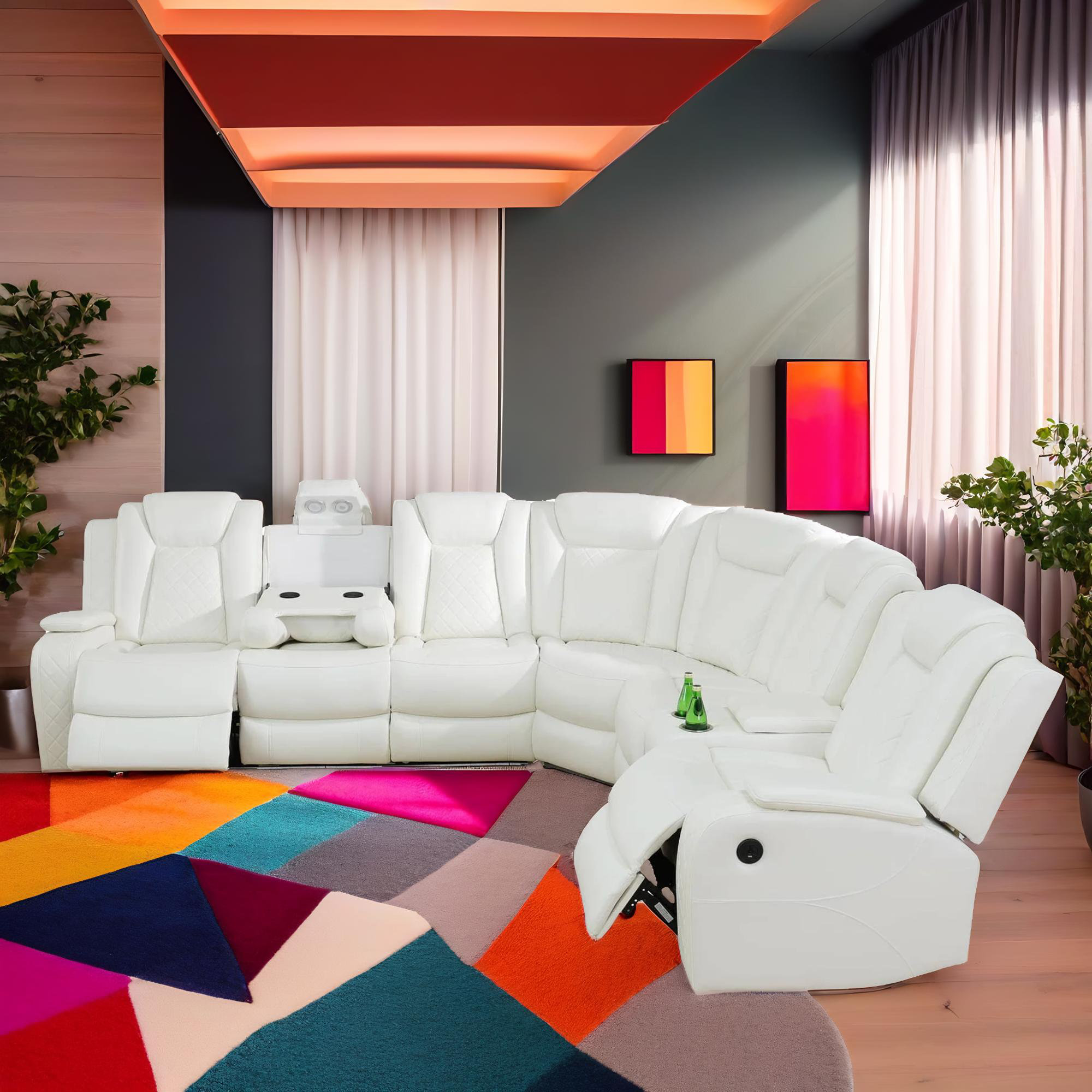 Latitude Run® Solis Whitw Vegan Leather Sectioanal Living Room Sofa Set ...