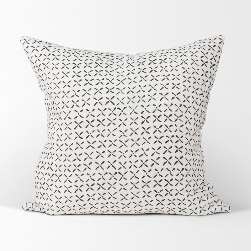  Housse de coussin géométrique en lin, Crème / Noir