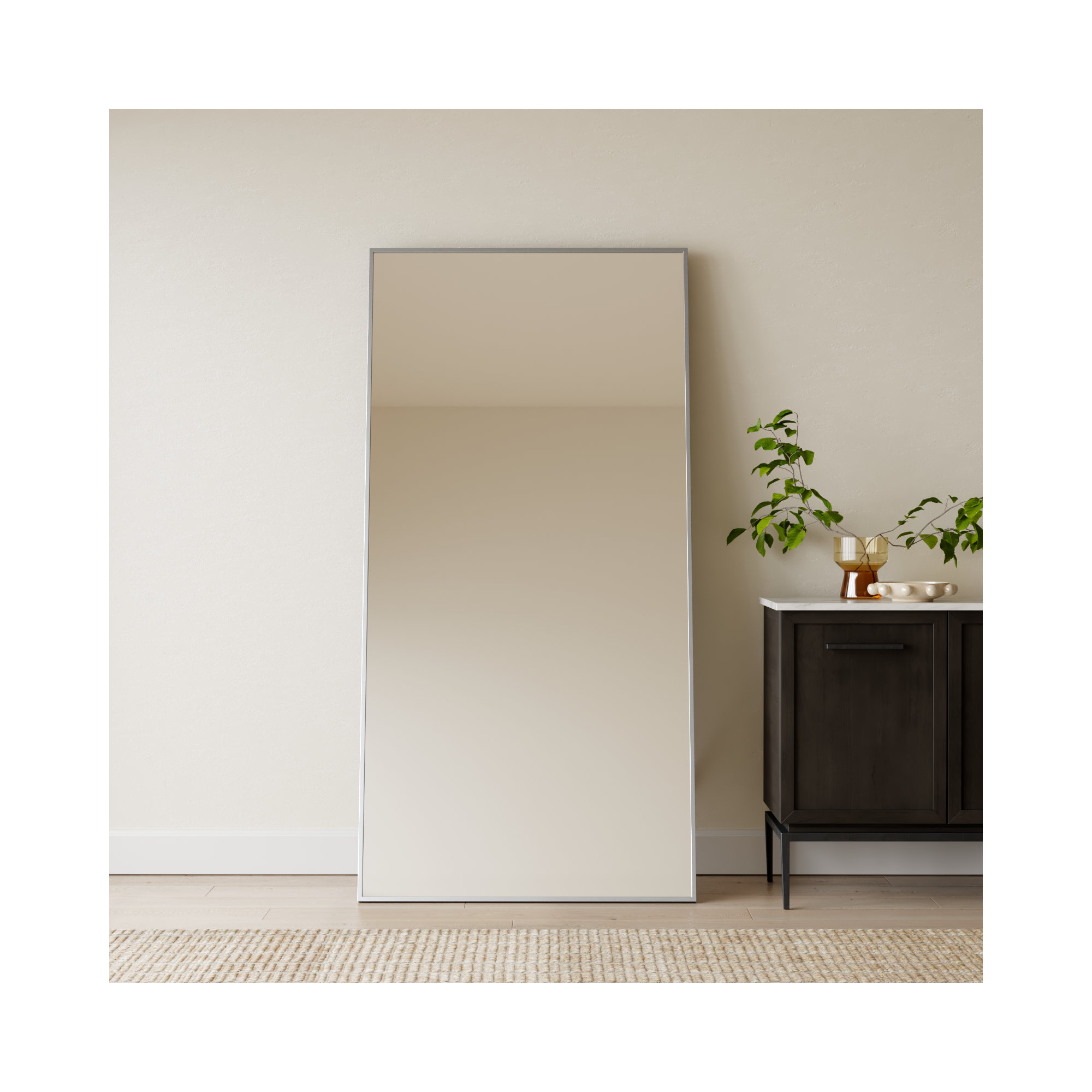 Sabine Metal Rectangle Floor Mirror, 72" x 36", Silver