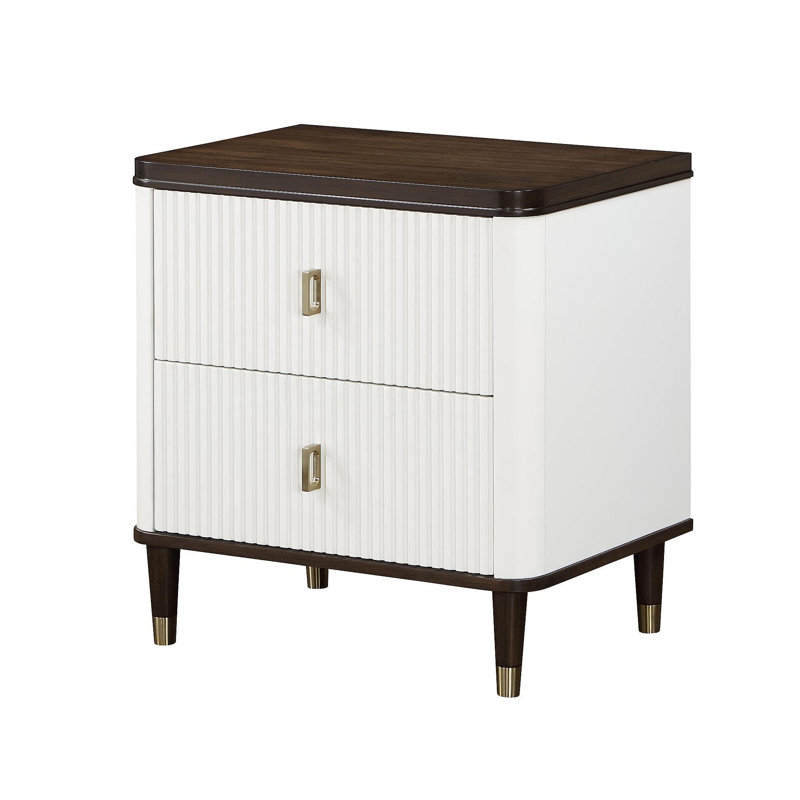 Table de chevet 2 tiroirs blanche et brune avec port USB
