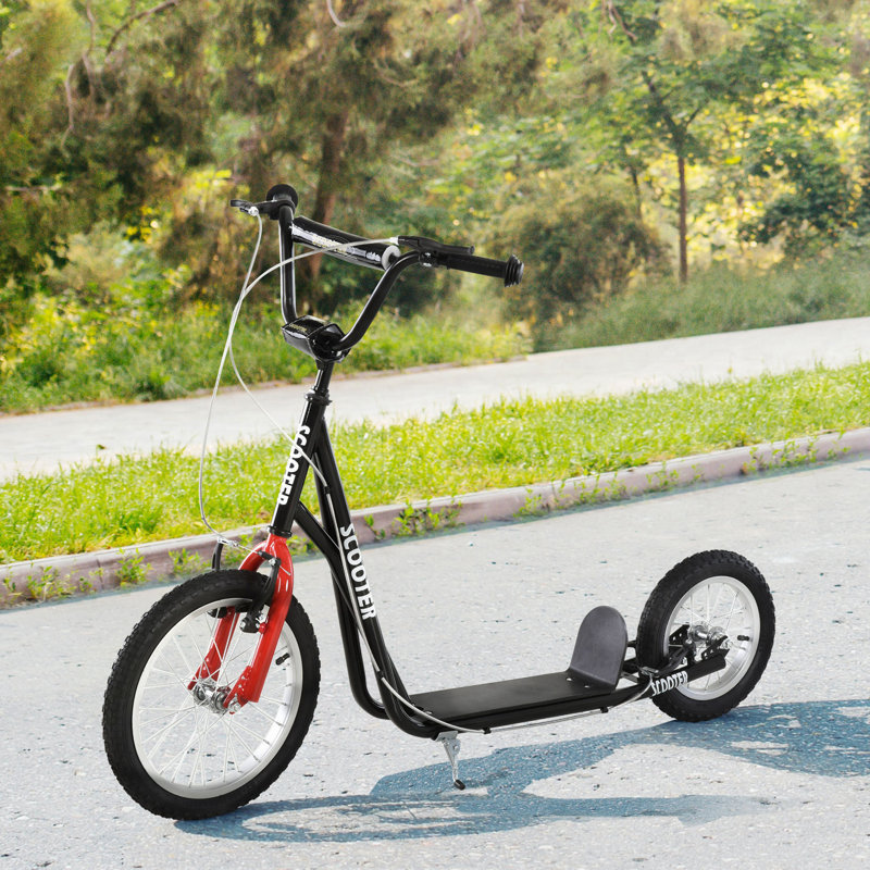 Trottinette pour les jeunes, trottinette pour adolescents, guidon réglable pour les enfants de 5 ans et plus avec roues gonflables à double freins avant et arrière de 16 po et 12 po, noir