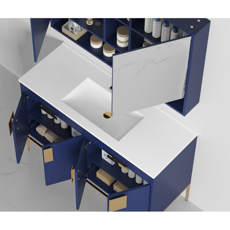 47'' Single Bathroom Vanity with Ceramic Top, Navy Blue