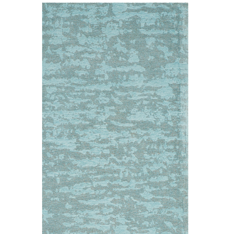 Tapis bleu abstrait tissé à la main Funke, Rectangle 4 pi x 6 pi