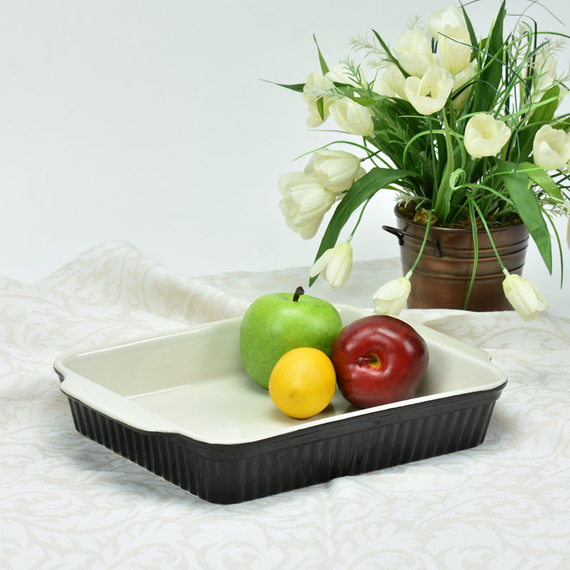 Omniware Simsbury Rectangle Stoneware Baker Bakeware, Black