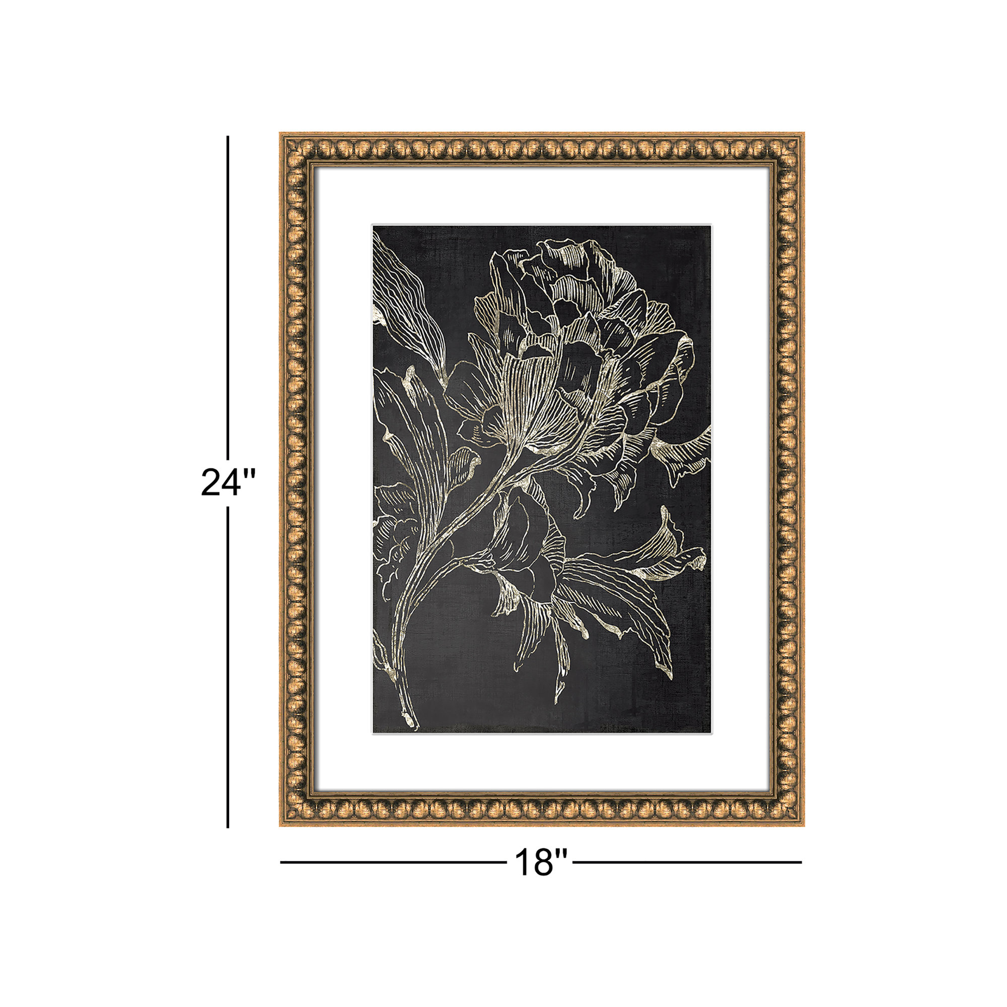 Golden Flower Folklore I by Asia Jensen - Picture Frame Graphic Art Print, 24" H x 18" W, Gold Bead Framed
