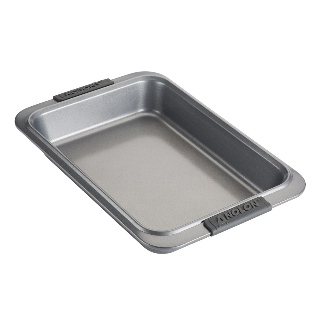 Anolon Advanced Bakeware Nonstick Rectangular Baking Cake Pan with Silicone Grips, 9 Inch x 13 Inch, Gray Anolon
