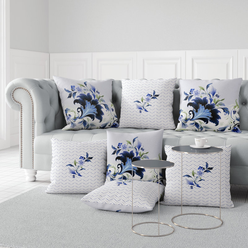 Blue and Green Damask Square Indoor/Outdoor Throw Pillow