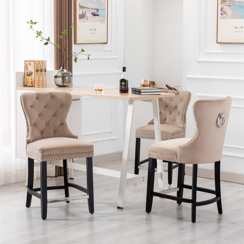 Tabouret de bar et de comptoir Kirsten, Tabouret de comptoir (siège d'une hauteur de 24 p, Taupe, Noir