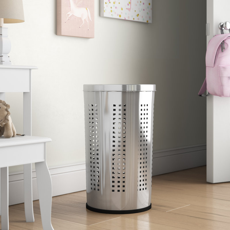 Metal Laundry Hamper, Brushed Stainless Steel