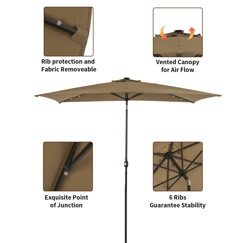 Sikeston 118.1'' x 78.7'' Rectangular Lighted Tilt Market Umbrella, Taupe