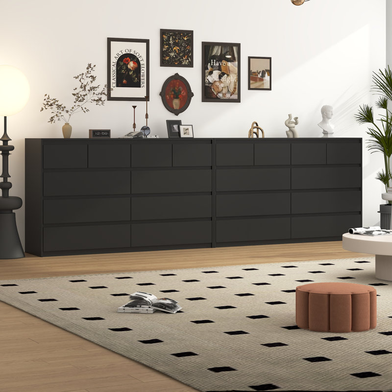 Commode 10 tiroirs 55,14 po avec 2 tiroirs, Black