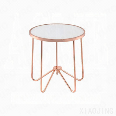 End Table, Modern Round, Rose Gold & Frosted Glass