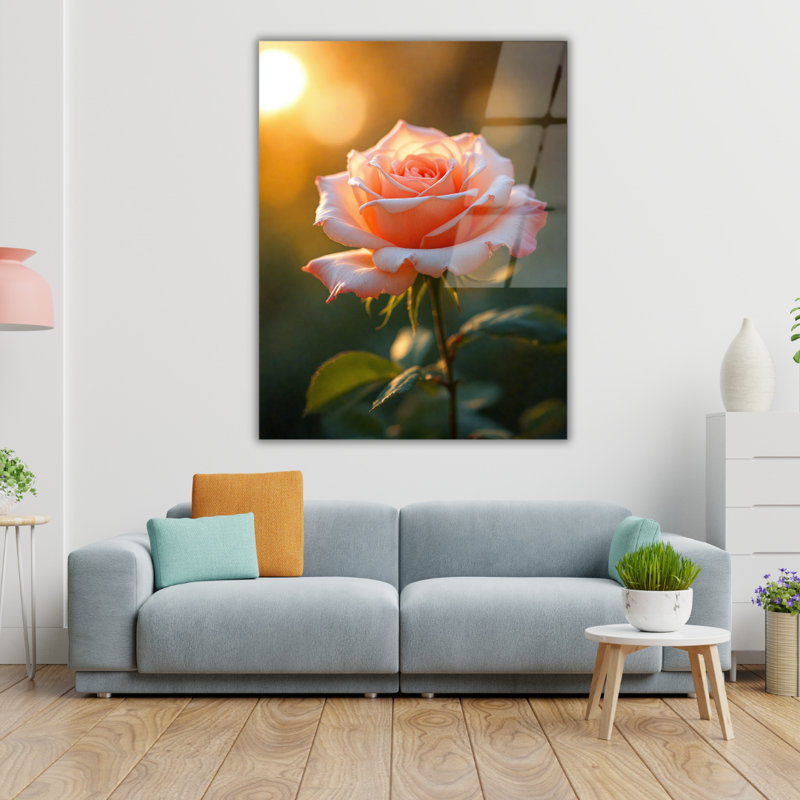 Art mural en verre trempé pêche rose, 30" H x 20" W