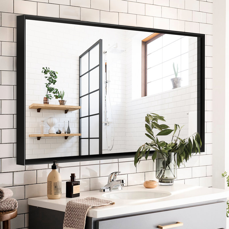 Miroir de meuble-lavabo rectangulaire noir 36 po x 24 po - Bord biseauté, 24" x 36", Black