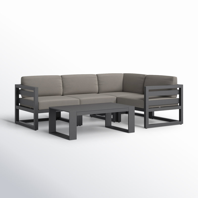 Avion 5 Piece Sectional Set - Black, Canvas Charcoal Sunbrella® Canvas, Slate