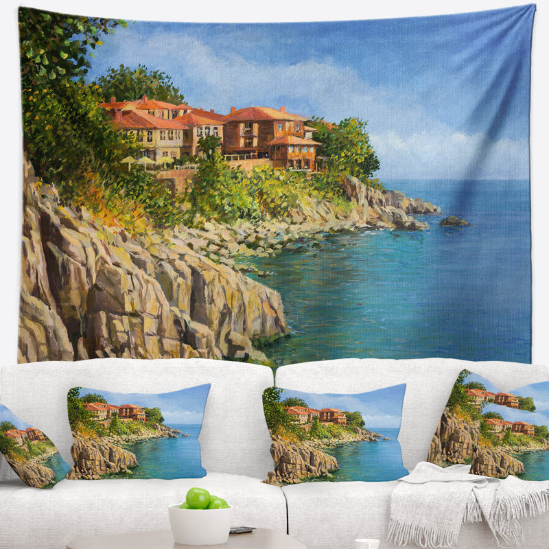 Peinture bleu été tapisserie de mer Landscape, H 68 po x l 80 po