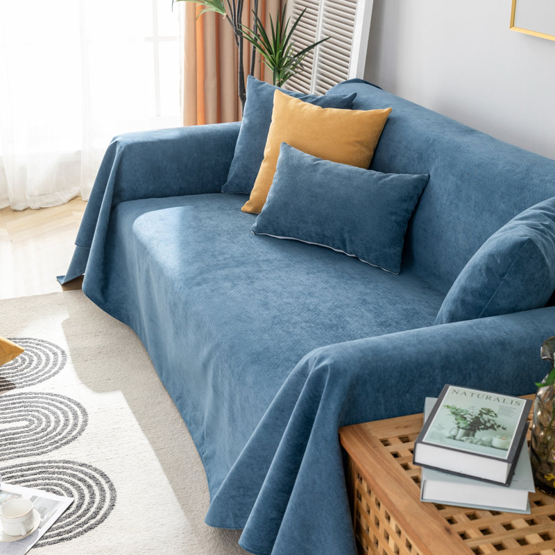 Pet-Friendly Waterproof Polyester Couch Cover, 71" H x 134" W x 0.2" D, Dark Blue Polyester