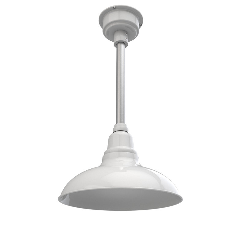 Luminaire suspendu 1 dôme à del simple Idella, H 9 po x l 12 po x P 12 po, Blanc avec tige argent galvanisé