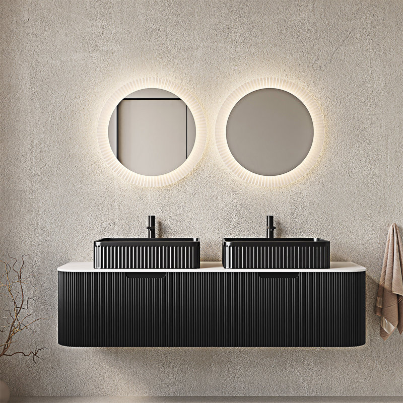 Meuble-lavabo mural flottant avec lavabos, Noir