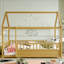Lit simple en bois avec structure de toit de maison, garde-corps de clôture,