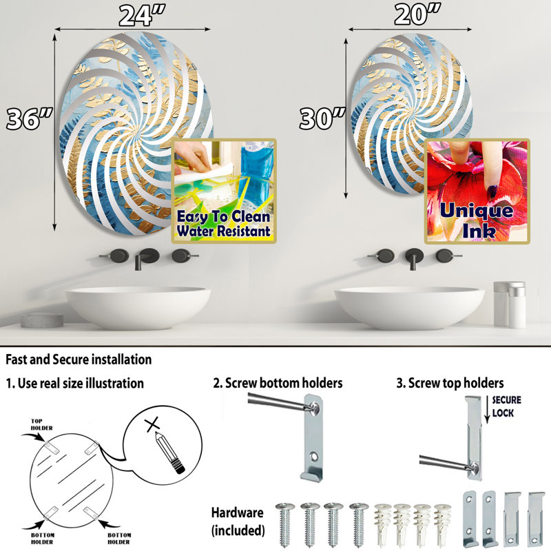 Miroir décoratif Vortex Symphony VII bleu et doré - MIR111839-Ovale, L 20 po x H 30 po