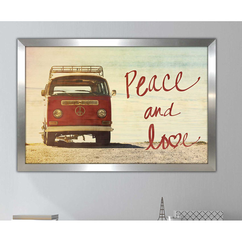 «Peace and Love», reproduction de photo, H 27,5 po x l 39,5 po x P 0,75 po, Encadrement argenté