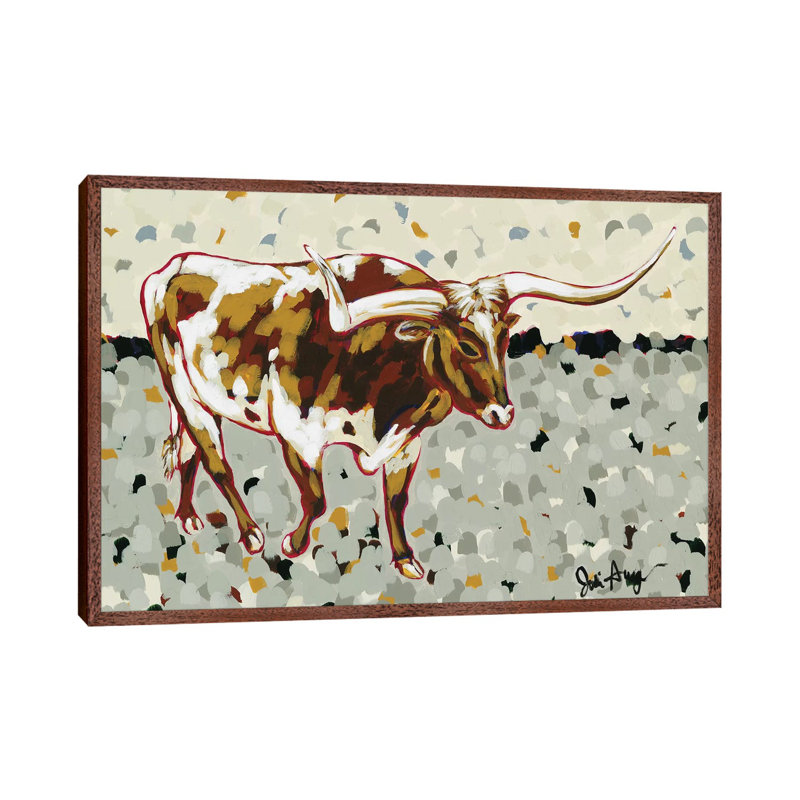 Longhorn Steer by Jodi Augustine - Painting on Canvas, 101.6cm H x 152.4cm W x 3.81cm D, Brown Framed