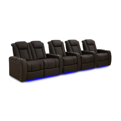 Siège de cinéma en cuir véritable de 153,75 po de largeur avec porte-gobelet