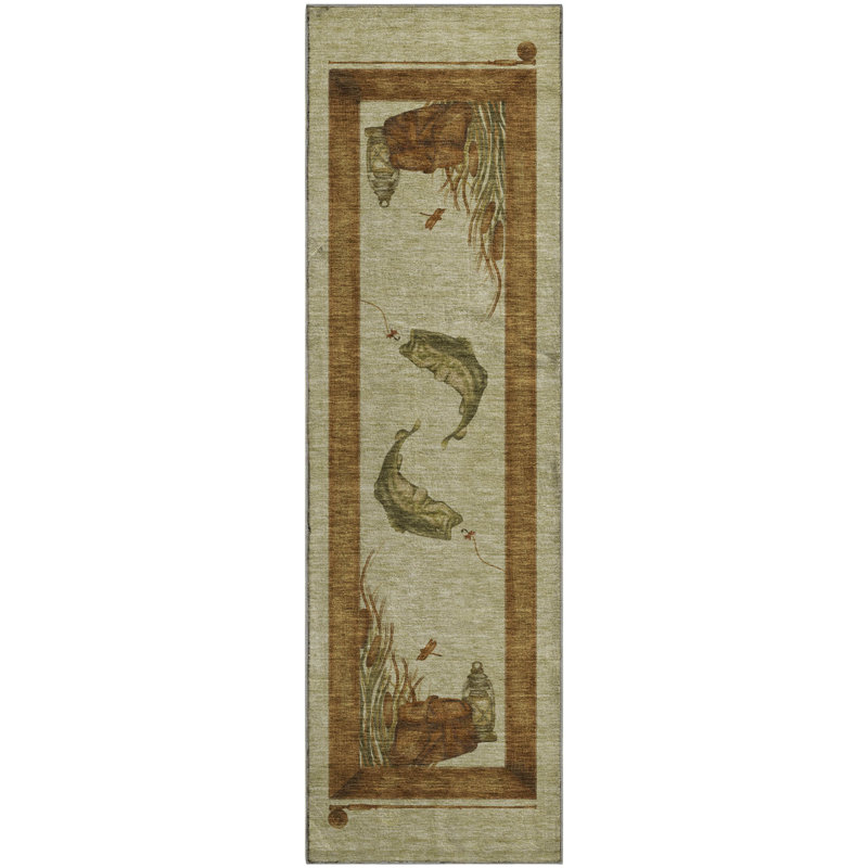 Premium Machine Washable Cerrito AMF145 Khaki Rug, Runner 2'3" x 7'6"