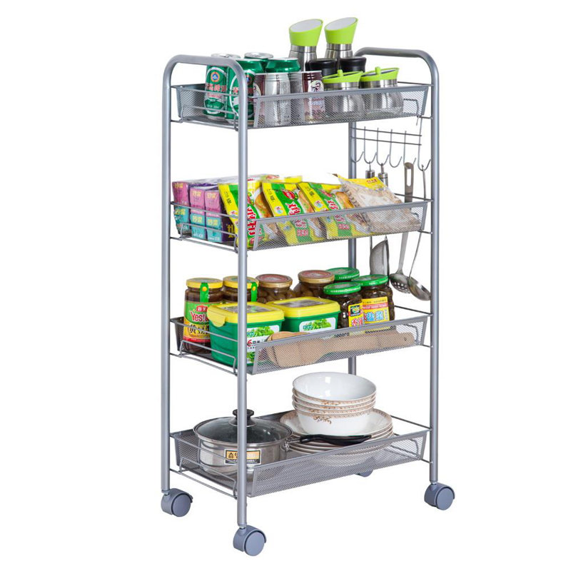Utility Cart with Wheels, Silver, 33.46" H x 10.24" W x 17.32" D