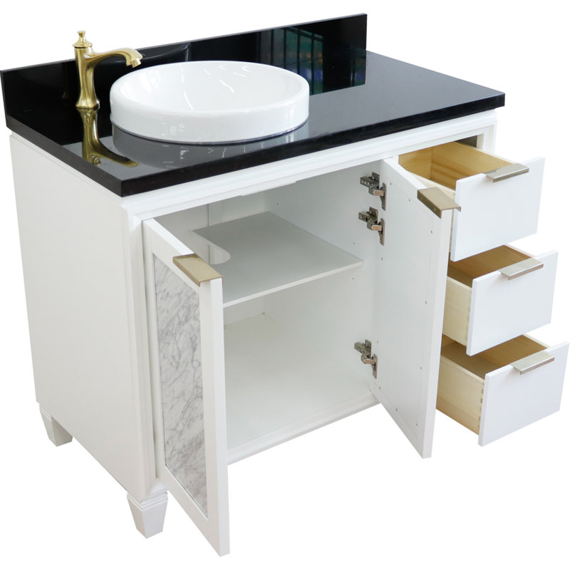 Ensemble de meuble-lavabo simple 43 po avec miroir Schreck, Noir, Blanc